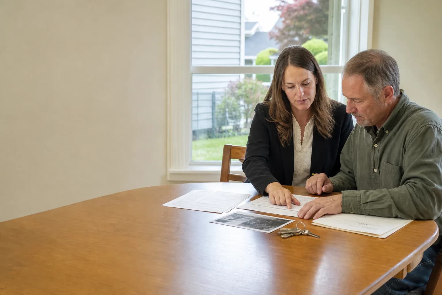 Salem home seller reviewing oil tank disclosure documents with a real-estate agent