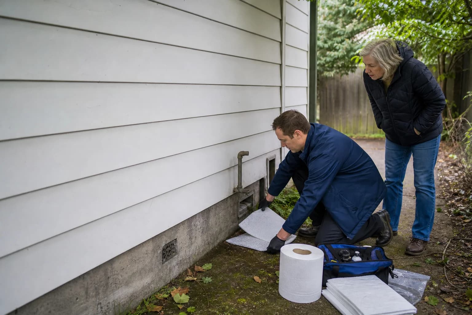 Technician responding to a suspected heating oil leak at a Salem home