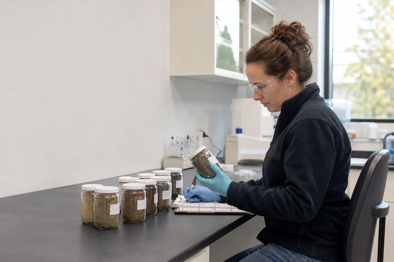 Laboratory technician analysing soil samples from a Salem heating oil tank